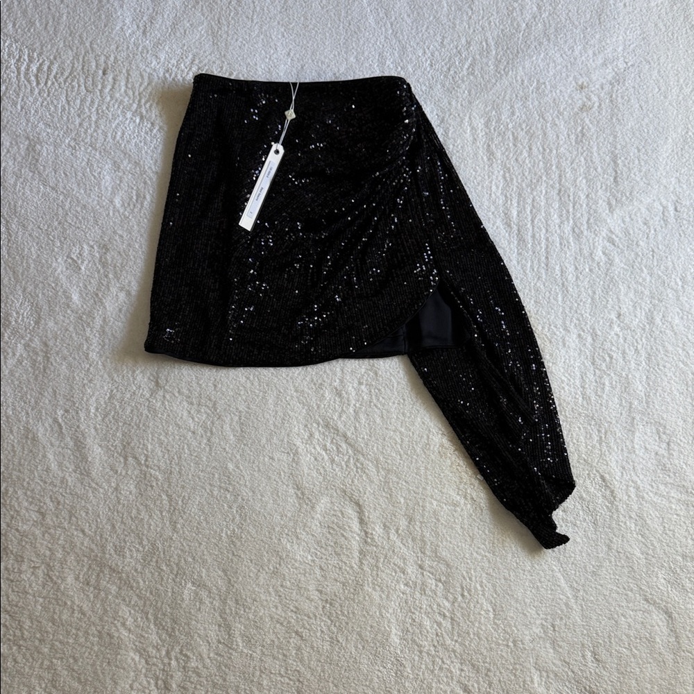 Jonathan Simkhai Asymmetrical Black Sequin Mini Skirt